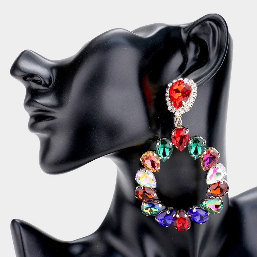 MultiColored Teardrop Crystal Dangle Earrings Cute Fashion Statement Accessories